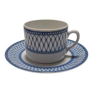 1980s Vista Alegre Balustrade Blue Cup and Saucer