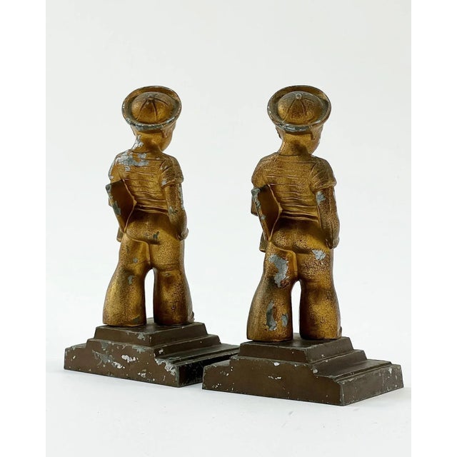 Frankart Pair of 1930s Art Deco Frankart Sailor Boy Bookends For Sale - Image 4 of 10