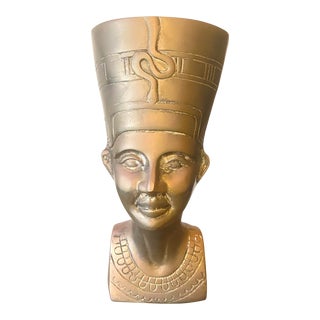 1970’s Art Deco Large Egyptian Revival Brass Nefertiti Bust For Sale