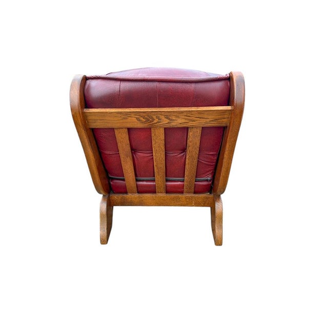 Brutalist Dutch Oak and Red Leather Lounge Chair, 1970s For Sale - Image 6 of 11