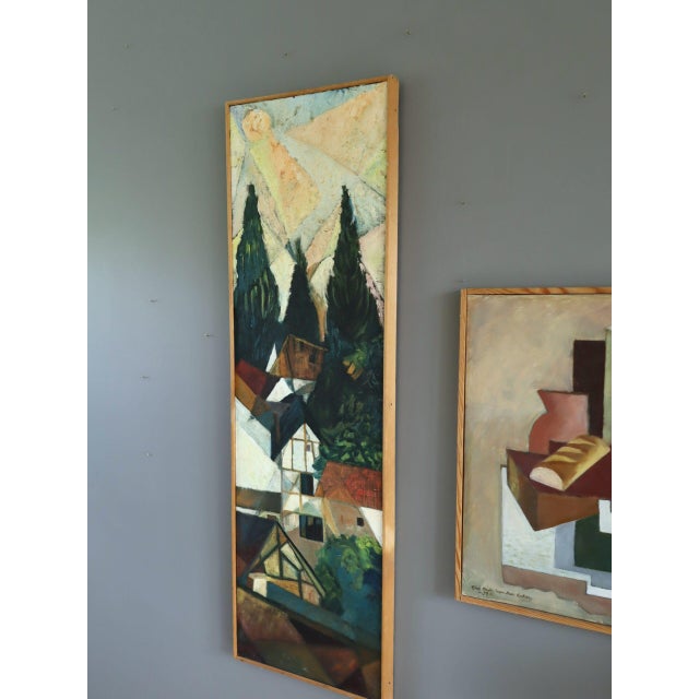 1975 Modernist 'Cubist Hillside' Vintage Swedish Landscape Oil Painting, Framed For Sale - Image 6 of 10