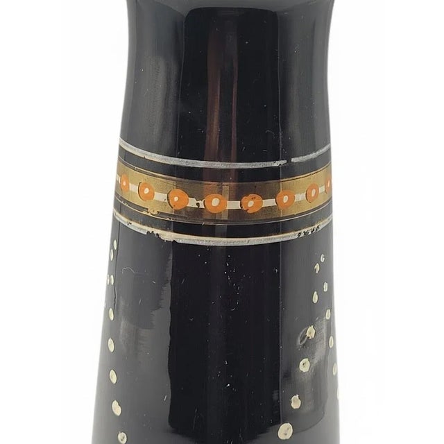 Art Deco Art Deco Hand Painted Black Amethyst Glass Vase – Blown 9.75" C. 1930s For Sale - Image 3 of 6