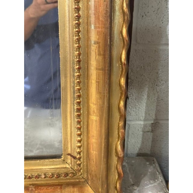 Wood 19th C. French Louis Philippe Mirror With Crest and Greek Key Pattern For Sale - Image 7 of 12