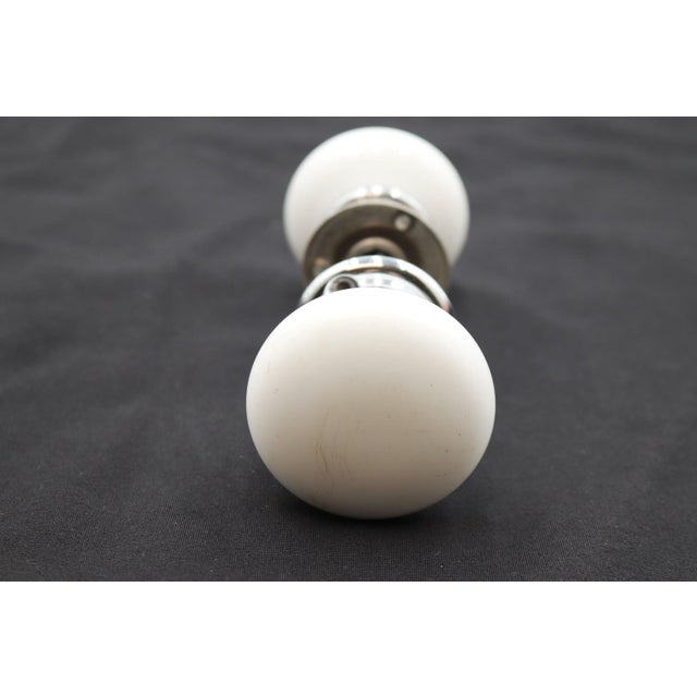Antique Milk Glass Chrome Passage Door Knob Set For Sale - Image 6 of 8
