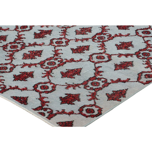 Vintage Zeki Müren Rug in Blue With Burgundy Floral Trellis | Rug & Kilim For Sale In New York - Image 6 of 7
