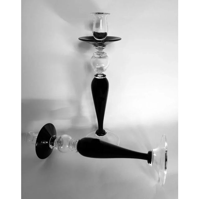 1980s Art Deco Italian Black Crystal Candlesticks, 1985, Set of 2 For Sale - Image 5 of 13