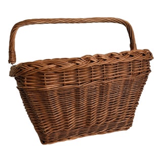 Vintage Wicker French Market Basket With Bicycle Mount & Carrying Handle For Sale