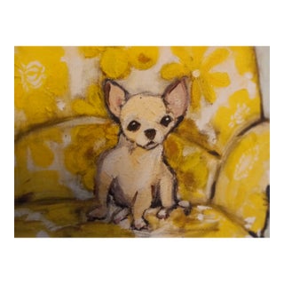 Old Small Palomino-Color Chihuahua 18"x18"x2" Oil Painting For Sale