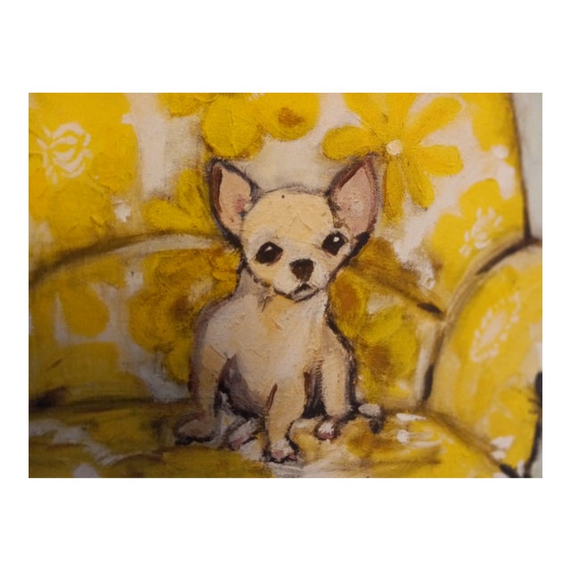 Old Small Palomino-Color Chihuahua 18"x18"x2" Oil Painting For Sale