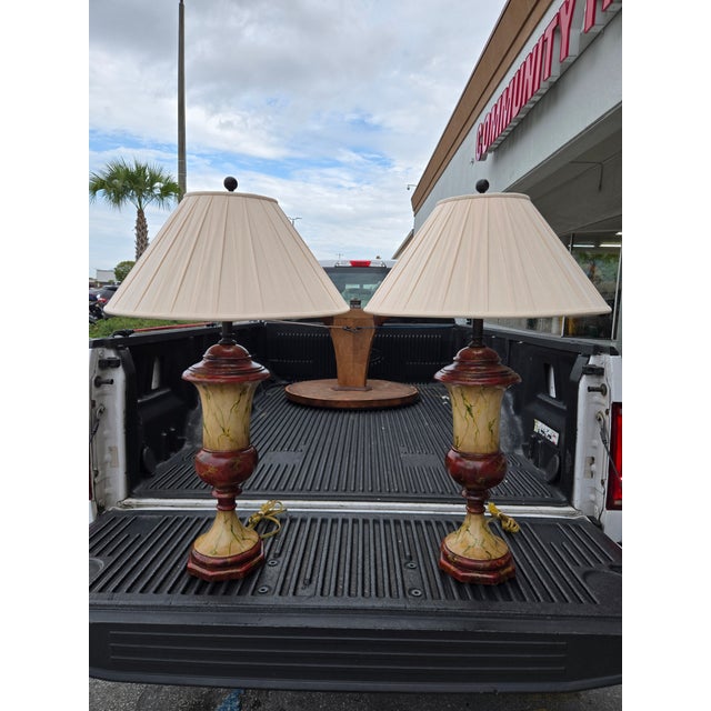 1990s Theodore Alexander Attributed Faux Marble Neoclassical Wood Lamps For Sale In Miami - Image 6 of 18
