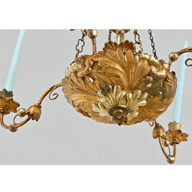 19th Century Neoclassical Giltwood Candle Chandelier For Sale - Image 9 of 12