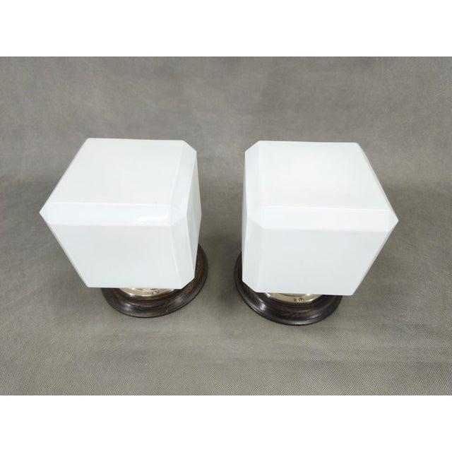 Art Deco Nickel Wall Lights with Milky Glass Shades, 1930s, Set of 2 For Sale - Image 3 of 11