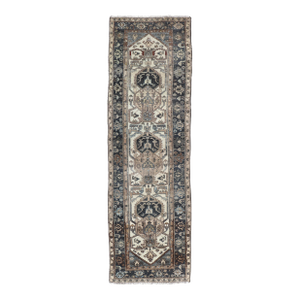 Antique Persian Hamadan Runner With Medallion Motifs in Deep Indigo 2'6 X 8'9