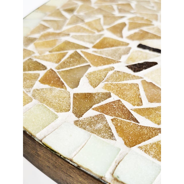 White Mid-Century Modern Mosaic and Brass Side Table with Hair Pin Legs by Ilse Möbel, 1950s For Sale - Image 8 of 10