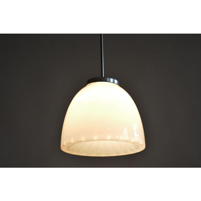 Metal Mid-Century Chandelier in Chrome, Steel, and Opaline Glass, Czech, 1950s For Sale - Image 7 of 8