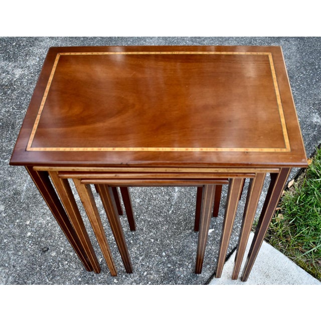 Brown Inlaid Mahogany Nesting Tables Vintage Set of 4 Stacking Tables For Sale - Image 8 of 18