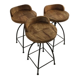 Wood & Iron Counter Stools - Set of 3 For Sale