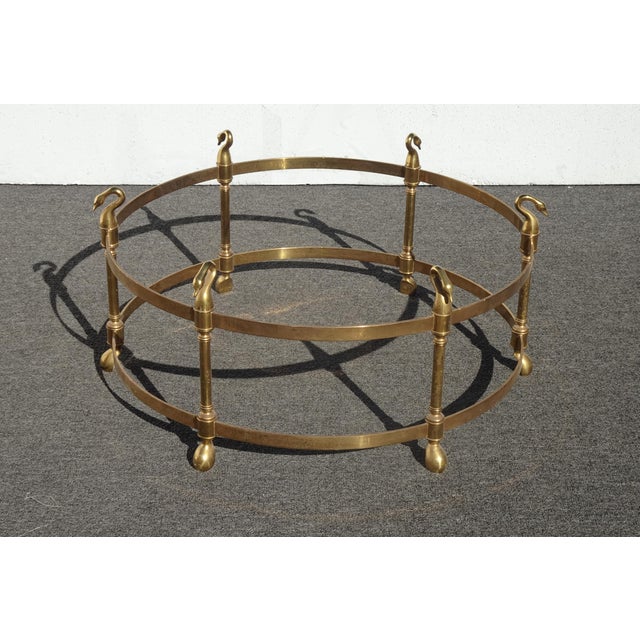 1970s Vintage Hollywood Regency LeBarge Style Brass Coffee Table Base W Swan Heads For Sale - Image 5 of 14