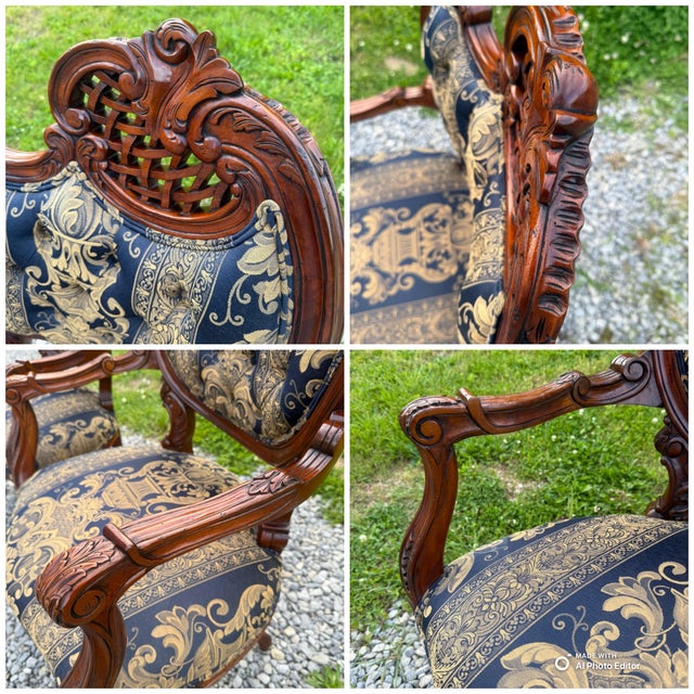 Pair Antique French Rococo Fireside Arm Chairs For Sale - Image 10 of 12