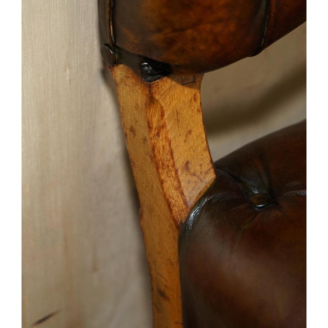 Antique Regency Brown Leather & Oak Chesterfield Desk Chair, 1820s For Sale - Image 17 of 18