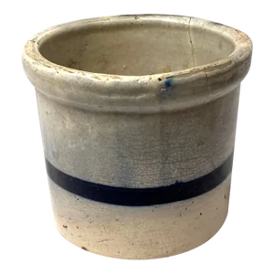 Vintage Blue Stripe Stoneware Crock/Salt