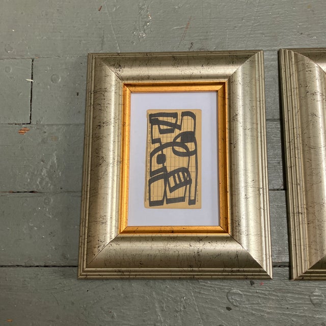 Abstract Contemporary Two Original Wayne Cunningham Abstract Marker Drawings on Vintage Registration Cards- Set of Two For Sale - Image 3 of 5