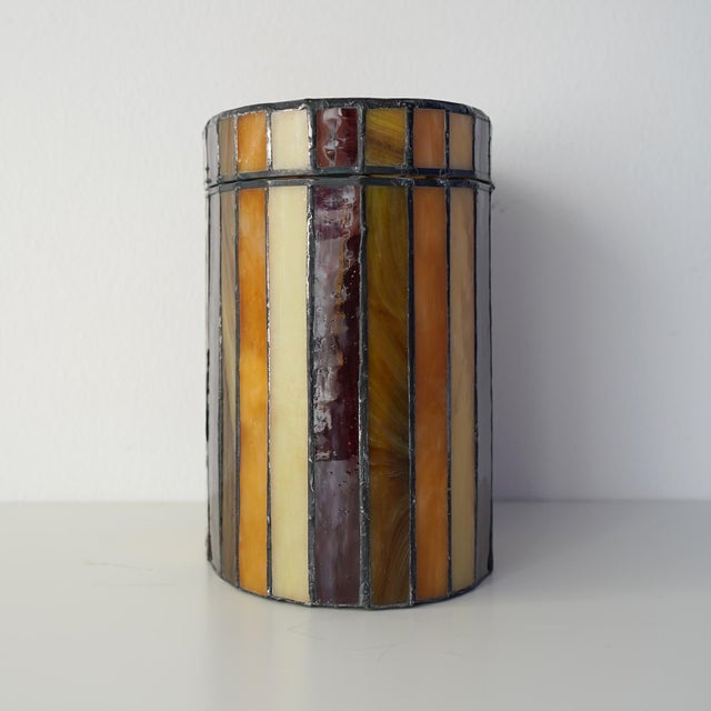 Mid 20th Century Vintage Striped Stain Glass Keepsake Box For Sale - Image 10 of 14