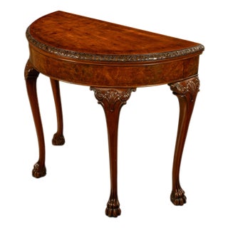 Antique Mahogany Carved Chippendale Demi-Lune Queen Anne Game Console Table 1900 For Sale