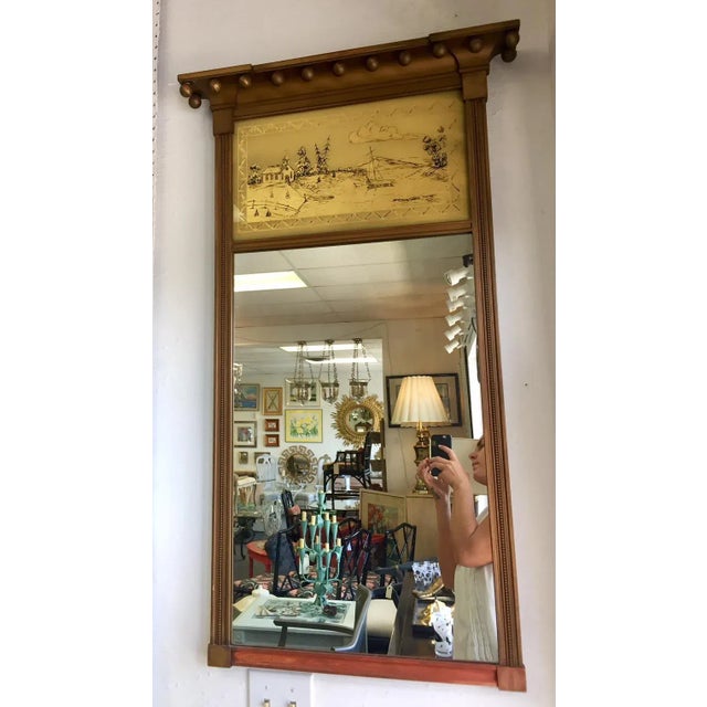 1940s Vintage Federal Style Mirror With Reverse Painted Boat and Church Scene Circa 1940's For Sale - Image 5 of 5