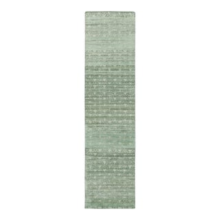 Rug & Kilim’s Block Print Runner With All-Over Geometric Design in Sage Green For Sale