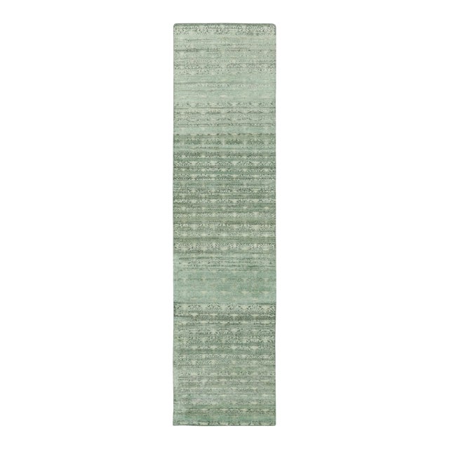 Rug & Kilim’s Block Print Runner With All-Over Geometric Design in Sage Green For Sale