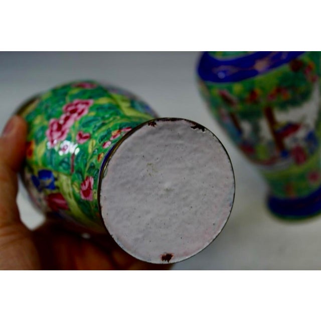 Antique 19th Century Chinese Canton Enamel Vases For Sale - Image 9 of 11