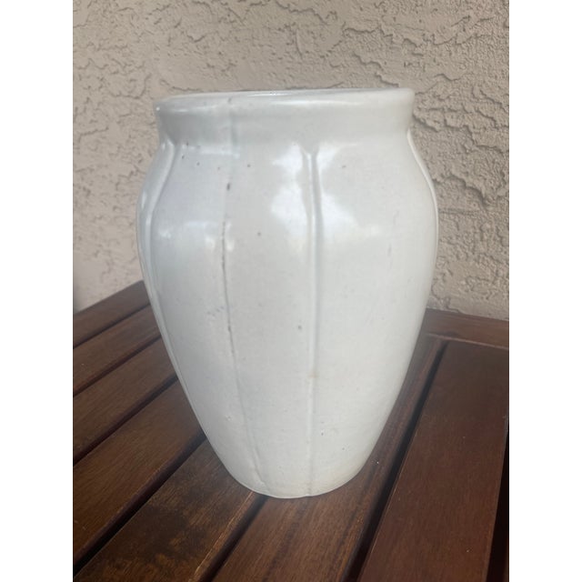 Art Nouveau Mid Century Usa White Lotus Stoneware Art Pottery Vase For Sale - Image 3 of 6