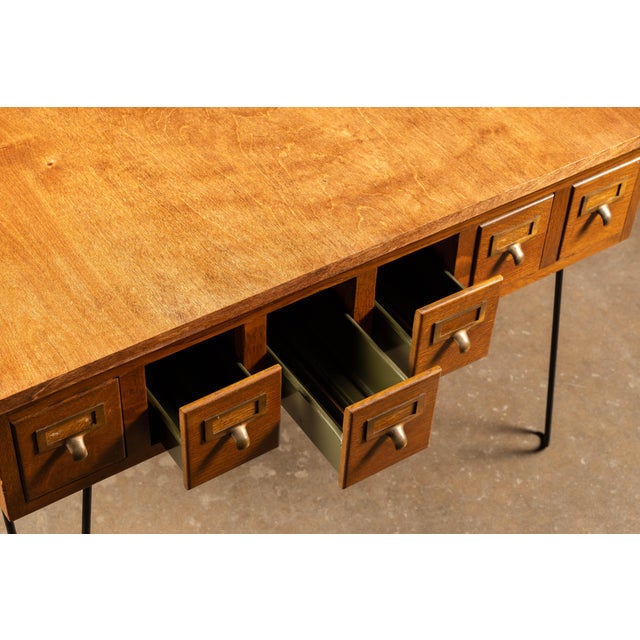 Mid-Century Danish Six-Drawer Card Catalog on Hairpin Legs For Sale - Image 9 of 11