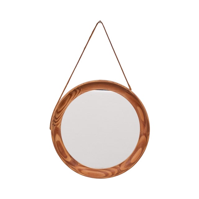 Round Pine Wall Mirror by Uno & Östen Kristiansson, Sweden, 1960s For Sale - Image 9 of 9