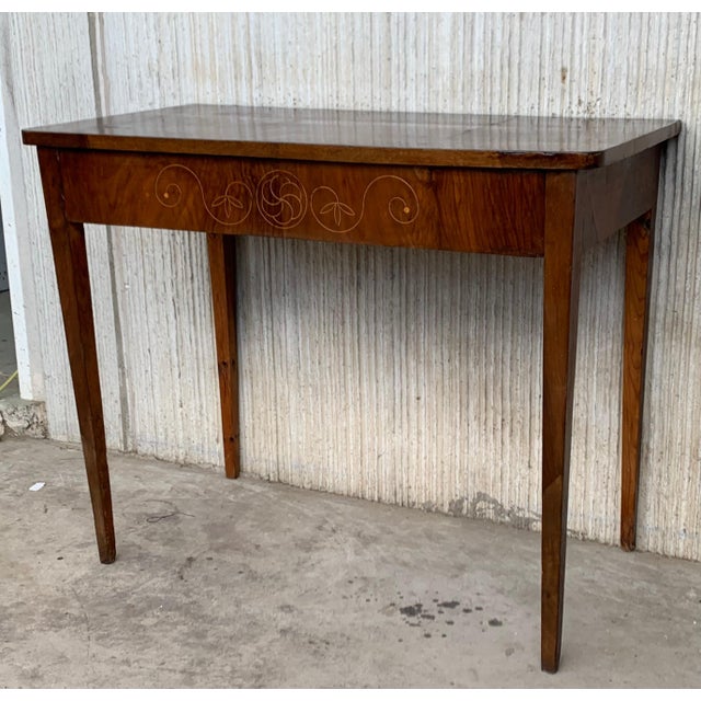 20th Century Marquetry Console Table with Drawer and Tapered Legs For Sale - Image 18 of 18