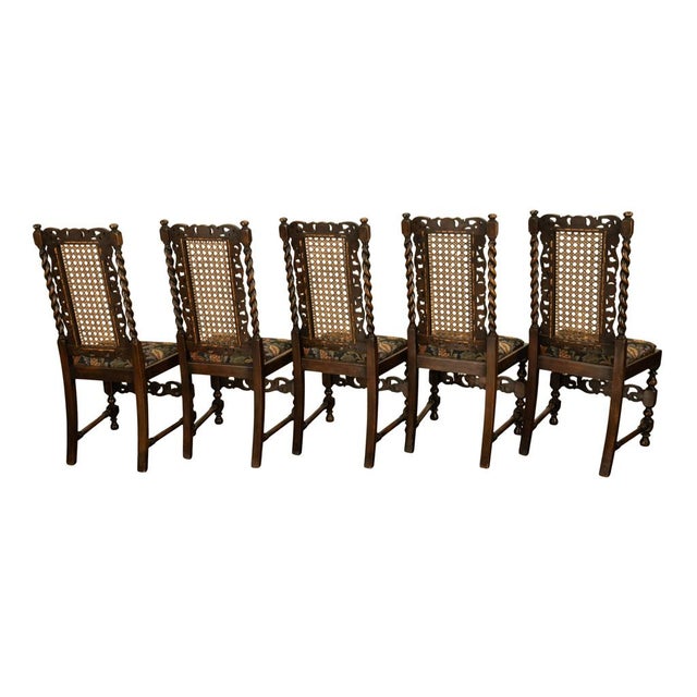 Antique 19thC Set 6 Carved Caned Jacobean Barley Twist Walnut Dining Chairs 1870 For Sale - Image 13 of 18