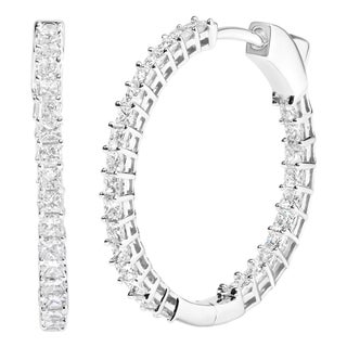 14K White Gold 3.0 Cttw Princess Cut Diamond Inside Out Hoop Earrings (G-H Color, SI2-I1 Clarity) - 28 MM For Sale
