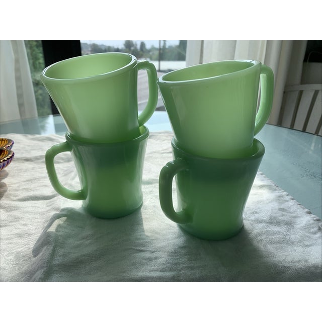 Art Deco Vintage Fire King Jadeite Mugs Set of 4 For Sale - Image 3 of 10