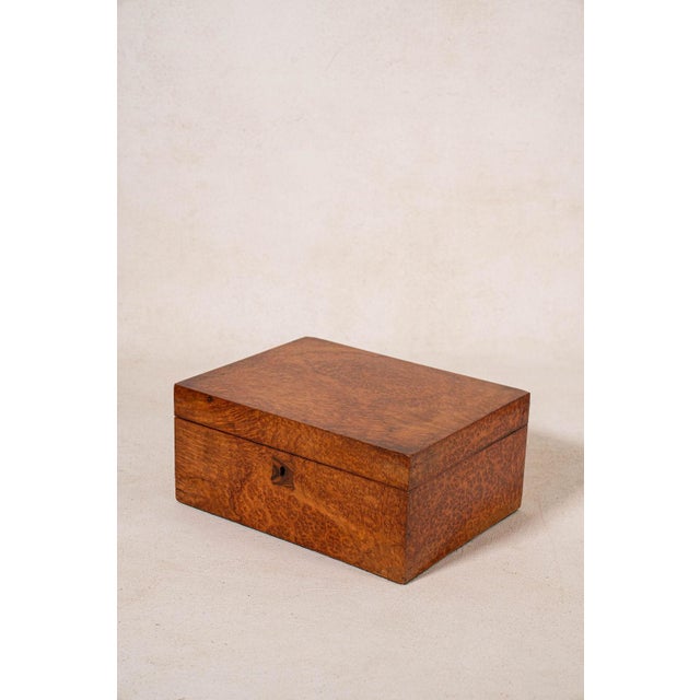 Brown Antique English Burl Walnut Box With Red Painted Interior For Sale - Image 8 of 10