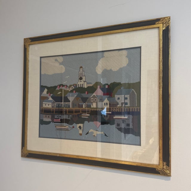 Beautifully framed needlepoint of the iconic Nantucket Harbor. A wonderful piece for anyone who loves Nantucket.