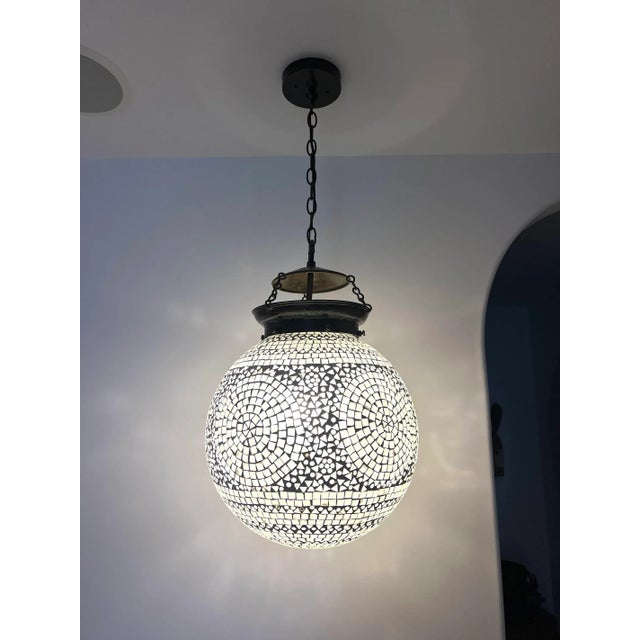 White Mosaic Globe Pendant Light For Sale - Image 9 of 9