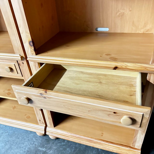 Vintage Late 20th Century Lighted Light Pine Broyhill Fontana Bookcases