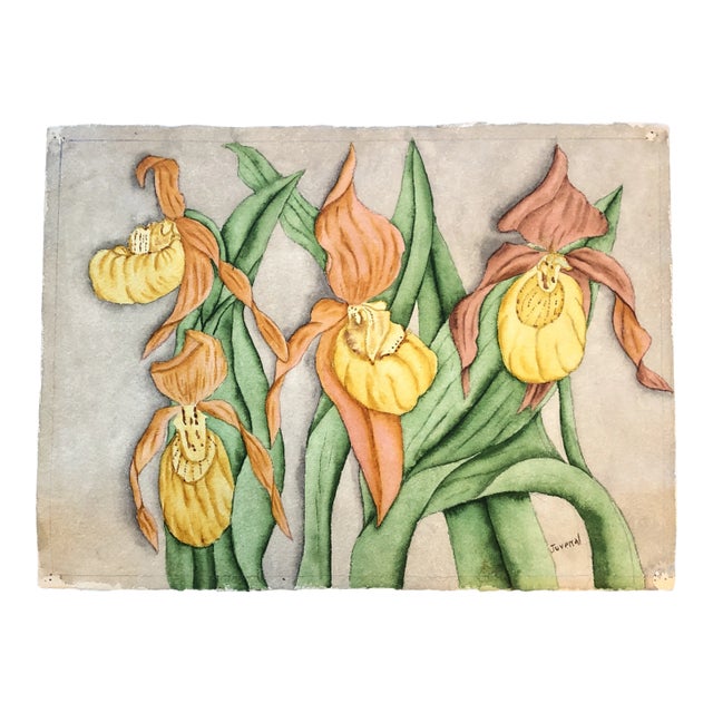 Original Vintage Still Life Painting With Irises Signed For Sale