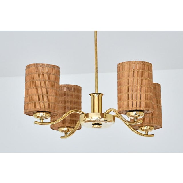 Vintage Four-Arm Brass Chandelier by Paavo Tynell for Oy Taito Ab, 1930s For Sale - Image 12 of 13