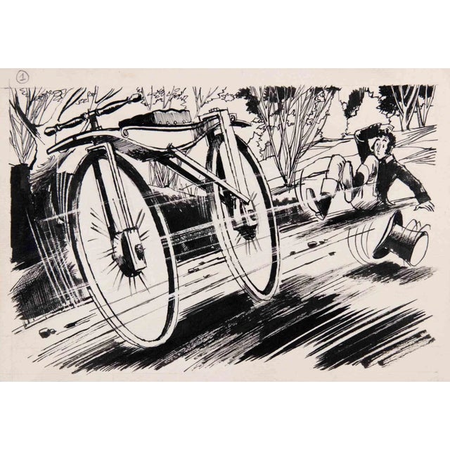 Norbert Meyre, Bicycle, Original Drawing, Mid-20th-Century For Sale