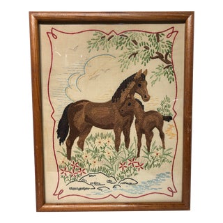 Vintage Horse Embroidery Crewel Art For Sale