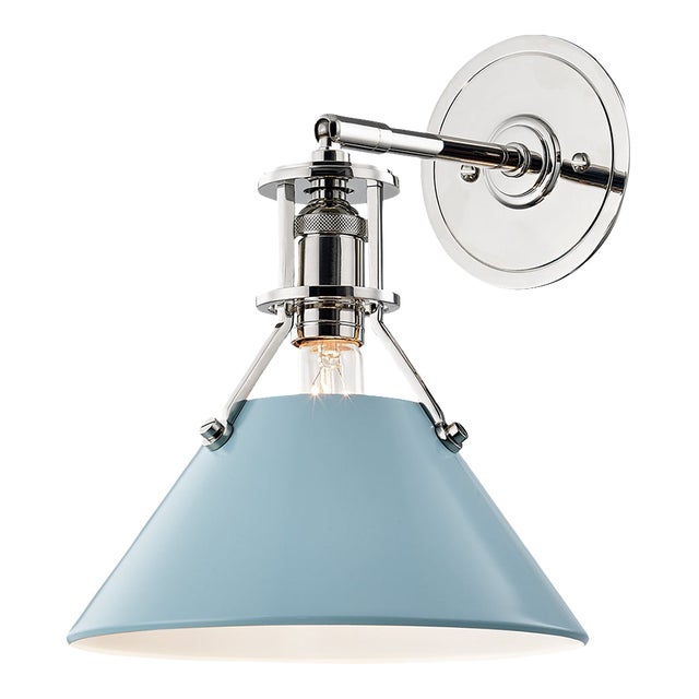 Hudson Valley Lighting Mark D. Sikes Painted No.2 1-Light Wall Sconce, Polished Nickel/Blue Bird For Sale