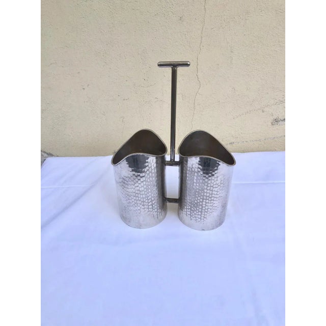 20Th Century, Mid-Century Modern, Rare Italian hand hammered Silver Plated Wine Bottle Holder, in the Style of Lino...