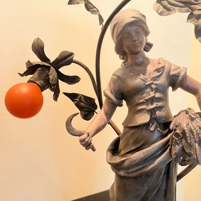 Metal 1899 French Art Nouveau Cast Spelter Figural Lamp Louis Auguste Moreau For Sale - Image 7 of 12